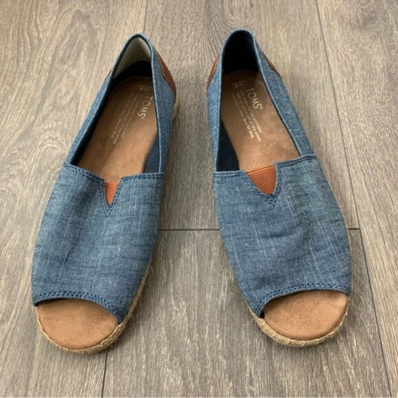 Tom’s Alpargata Espadrilles Shoes Platform Canvas Open toe Chambray Blue Size 8 - Picture 6 of 13
